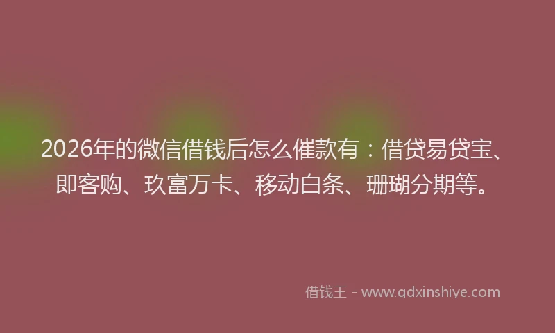 2026年的微信借钱后怎么催款有：借贷易贷宝、即客购、玖富万卡、移动白条、珊瑚分期等。