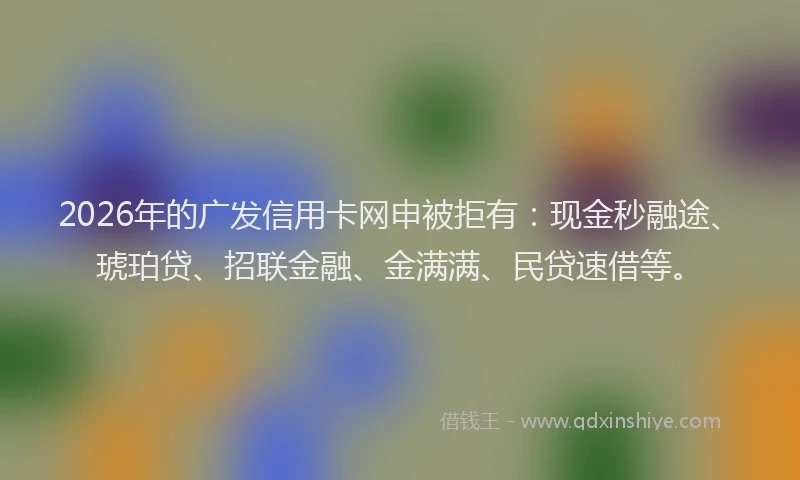 2026年的广发信用卡网申被拒有：现金秒融途、琥珀贷、招联金融、金满满、民贷速借等。