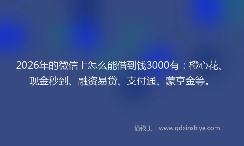 2026年的微信上怎么能借到钱3000有：橙心花、现金秒到、融资易贷、支付通、蒙享金等。