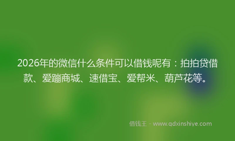 2026年的微信什么条件可以借钱呢有：拍拍贷借款、爱蹦商城、速借宝、爱帮米、葫芦花等。