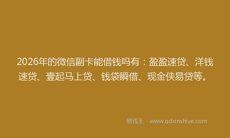 2026年的微信副卡能借钱吗有：盈盈速贷、洋钱速贷、壹起马上贷、钱袋瞬借、现金侠易贷等。