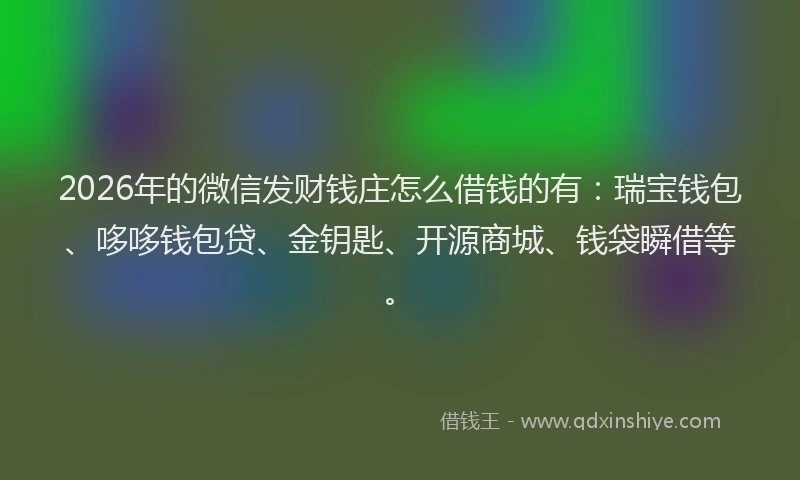 2026年的微信发财钱庄怎么借钱的有：瑞宝钱包、哆哆钱包贷、金钥匙、开源商城、钱袋瞬借等。