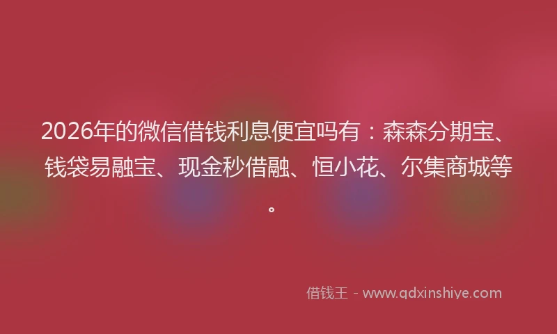 2026年的微信借钱利息便宜吗有：森森分期宝、钱袋易融宝、现金秒借融、恒小花、尔集商城等。