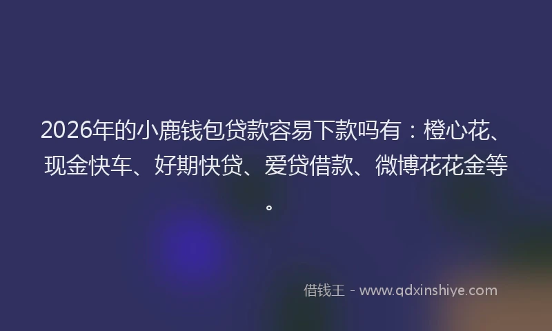 2026年的小鹿钱包贷款容易下款吗有:橙心花、现金快车、好期快贷、爱贷借款、微博花花金等。