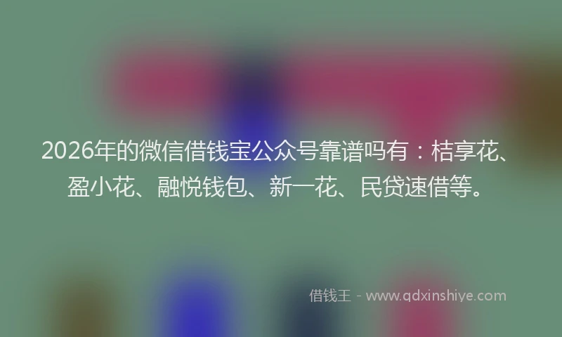 2026年的微信借钱宝公众号靠谱吗有：桔享花、盈小花、融悦钱包、新一花、民贷速借等。