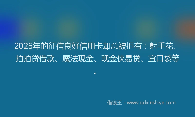 2026年的征信良好信用卡却总被拒有：射手花、拍拍贷借款、魔法现金、现金侠易贷、宜口袋等。