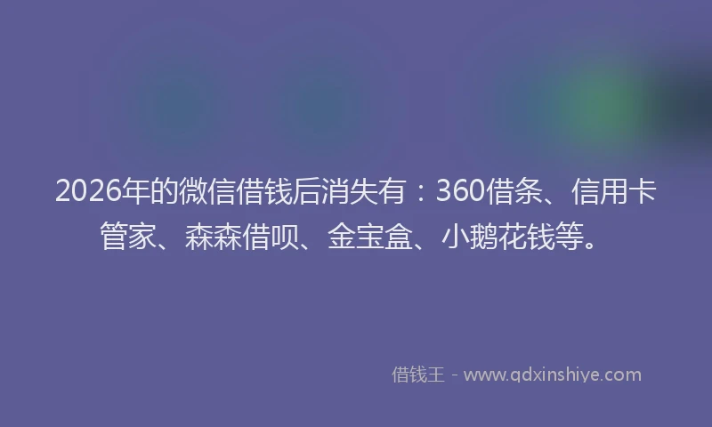 2026年的微信借钱后消失有：360借条、信用卡管家、森森借呗、金宝盒、小鹅花钱等。