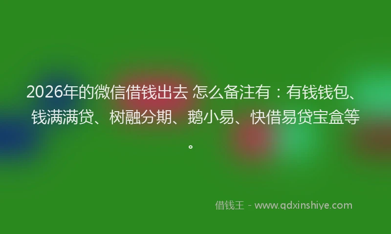 2026年的微信借钱出去 怎么备注有：有钱钱包、钱满满贷、树融分期、鹅小易、快借易贷宝盒等。