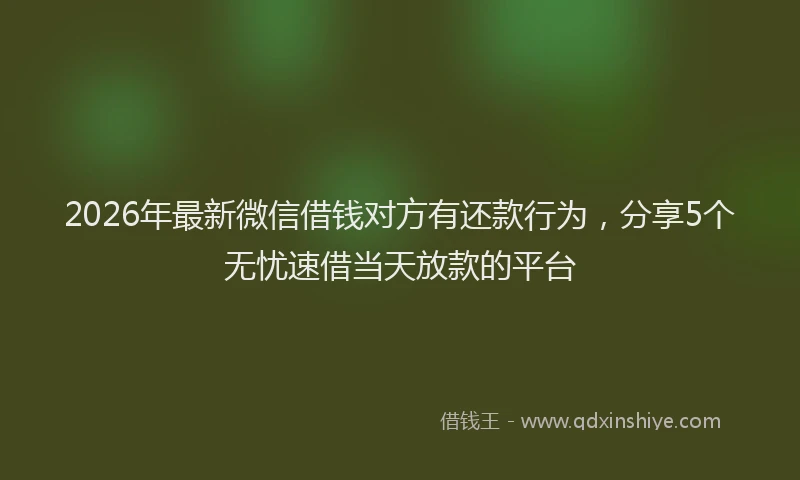 2026年最新微信借钱对方有还款行为，分享5个无忧速借当天放款的平台