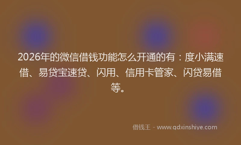2026年的微信借钱功能怎么开通的有：度小满速借、易贷宝速贷、闪用、信用卡管家、闪贷易借等。