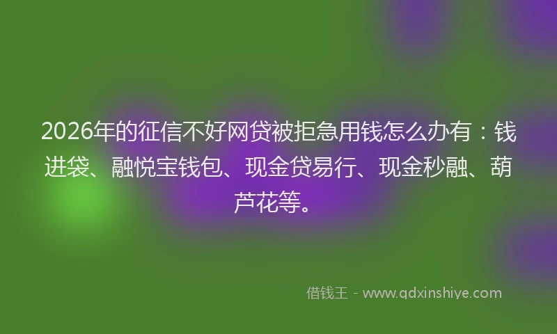 2026年的征信不好网贷被拒急用钱怎么办有：钱进袋、融悦宝钱包、现金贷易行、现金秒融、葫芦花等。