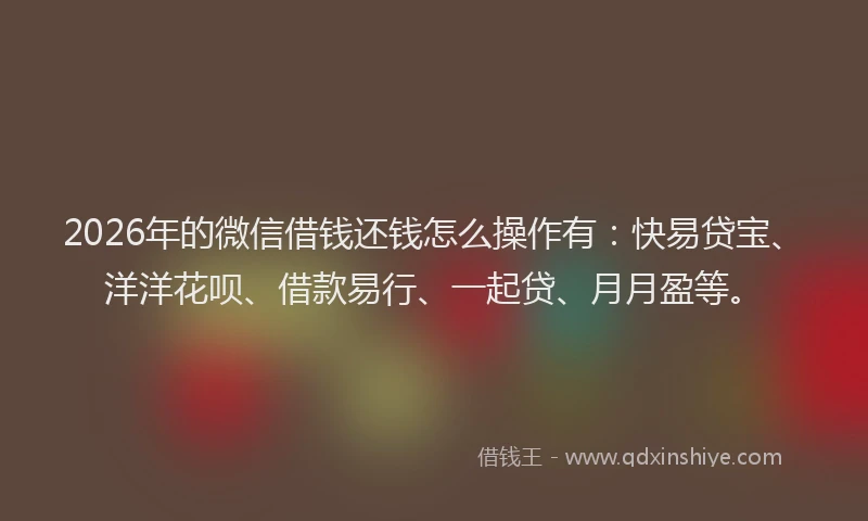 2026年的微信借钱还钱怎么操作有：快易贷宝、洋洋花呗、借款易行、一起贷、月月盈等。