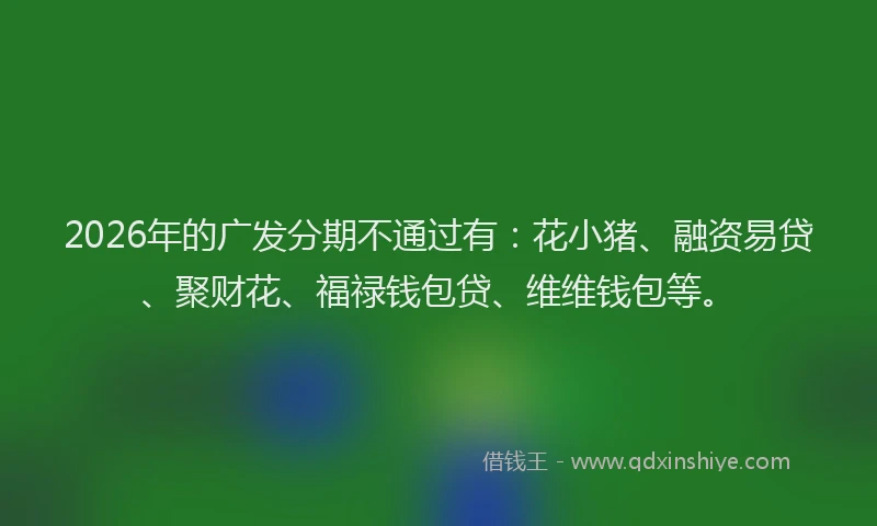 2026年的广发分期不通过有：花小猪、融资易贷、聚财花、福禄钱包贷、维维钱包等。