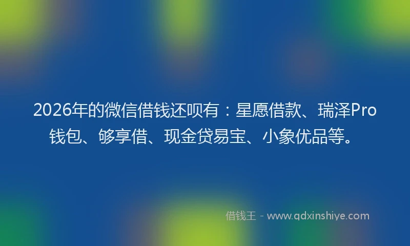 2026年的微信借钱还呗有：星愿借款、瑞泽Pro钱包、够享借、现金贷易宝、小象优品等。