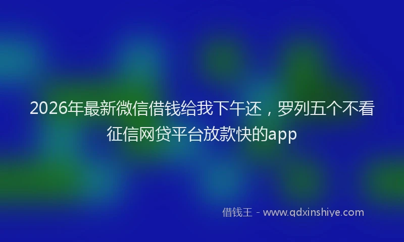 2026年最新微信借钱给我下午还，罗列五个不看征信网贷平台放款快的app