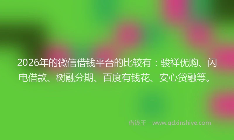 2026年的微信借钱平台的比较有：骏祥优购、闪电借款、树融分期、百度有钱花、安心贷融等。