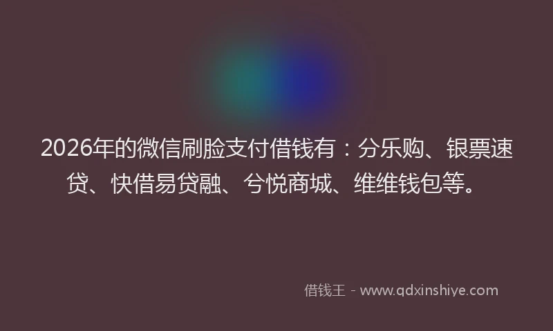 2026年的微信刷脸支付借钱有：分乐购、银票速贷、快借易贷融、兮悦商城、维维钱包等。