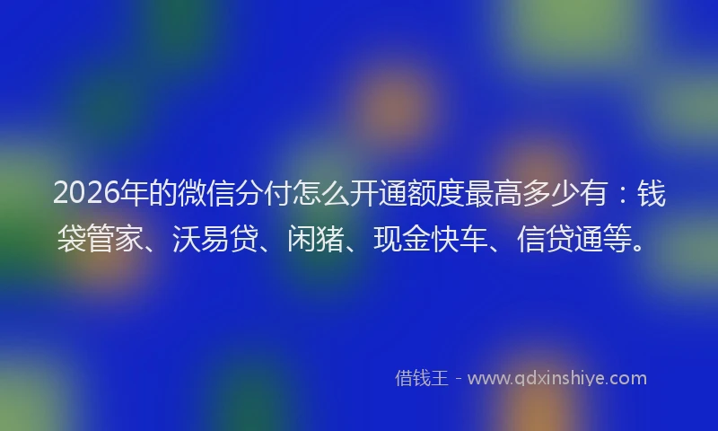 2026年的微信分付怎么开通额度最高多少有：钱袋管家、沃易贷、闲猪、现金快车、信贷通等。