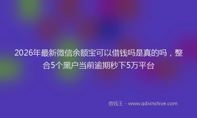 2026年最新微信余额宝可以借钱吗是真的吗，整合5个黑户当前逾期秒下5万平台
