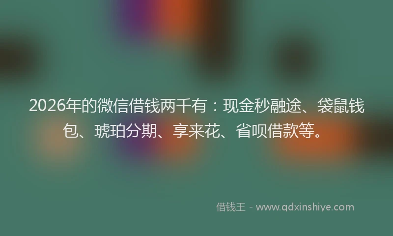 2026年的微信借钱两千有：现金秒融途、袋鼠钱包、琥珀分期、享来花、省呗借款等。