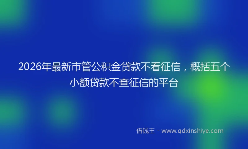 2026年最新市管公积金贷款不看征信，概括五个小额贷款不查征信的平台