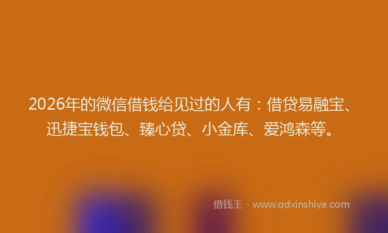 2026年的微信借钱给见过的人有：借贷易融宝、迅捷宝钱包、臻心贷、小金库、爱鸿森等。