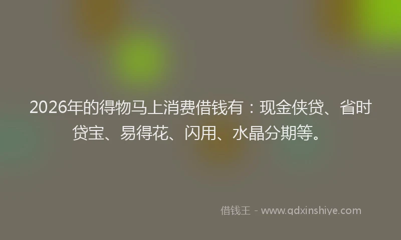 2026年的得物马上消费借钱有：现金侠贷、省时贷宝、易得花、闪用、水晶分期等。