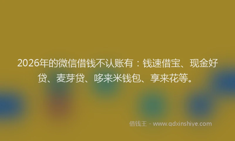 2026年的微信借钱不认账有：钱速借宝、现金好贷、麦芽贷、哆来米钱包、享来花等。
