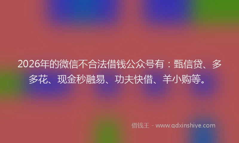 2026年的微信不合法借钱公众号有：甄信贷、多多花、现金秒融易、功夫快借、羊小购等。