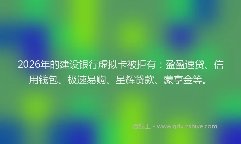 2026年的建设银行虚拟卡被拒有：盈盈速贷、信用钱包、极速易购、星辉贷款、蒙享金等。