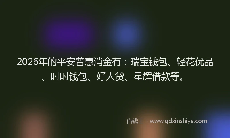 2026年的平安普惠消金有：瑞宝钱包、轻花优品、时时钱包、好人贷、星辉借款等。