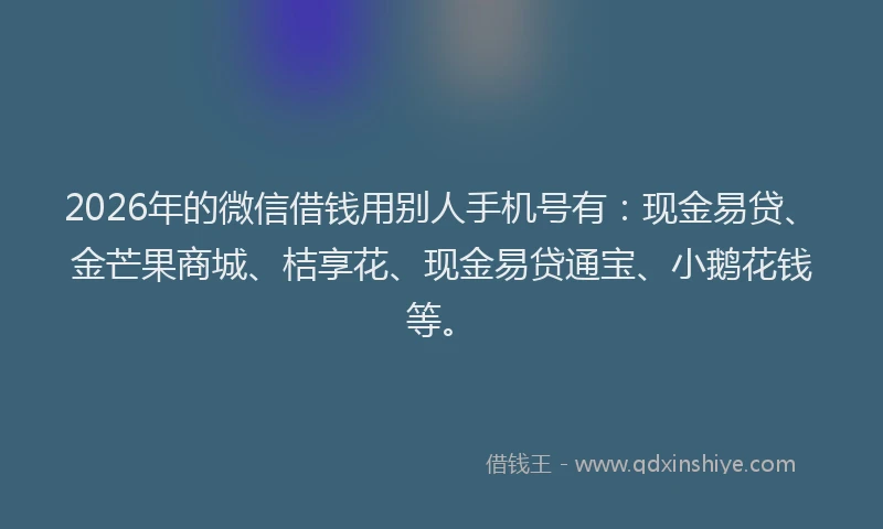 2026年的微信借钱用别人手机号有：现金易贷、金芒果商城、桔享花、现金易贷通宝、小鹅花钱等。