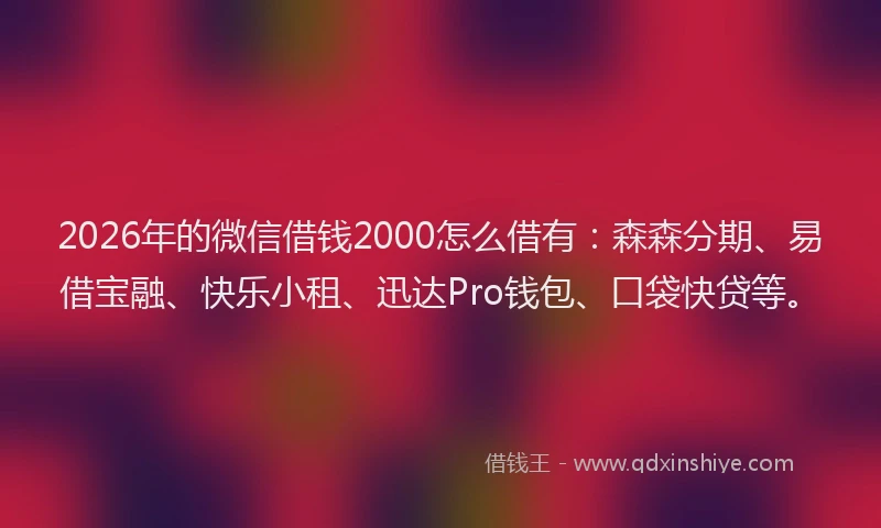 2026年的微信借钱2000怎么借有：森森分期、易借宝融、快乐小租、迅达Pro钱包、口袋快贷等。