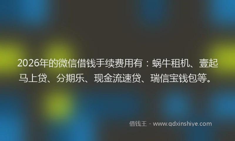 2026年的微信借钱手续费用有：蜗牛租机、壹起马上贷、分期乐、现金流速贷、瑞信宝钱包等。