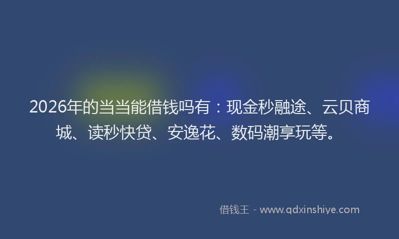 2026年的当当能借钱吗有：现金秒融途、云贝商城、读秒快贷、安逸花、数码潮享玩等。