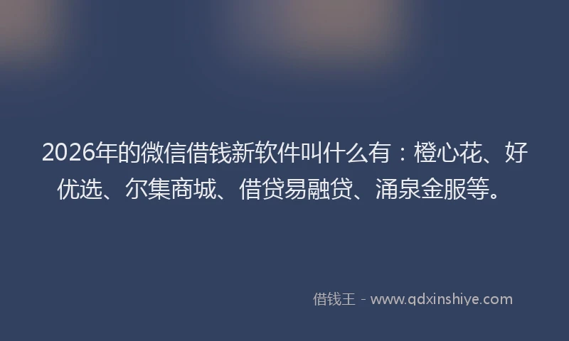 2026年的微信借钱新软件叫什么有：橙心花、好优选、尔集商城、借贷易融贷、涌泉金服等。
