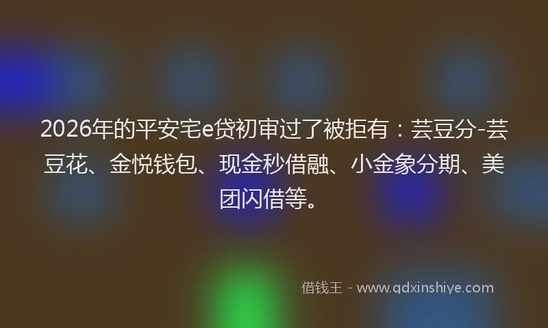 2026年的平安宅e贷初审过了被拒有：芸豆分-芸豆花、金悦钱包、现金秒借融、小金象分期、美团闪借等。