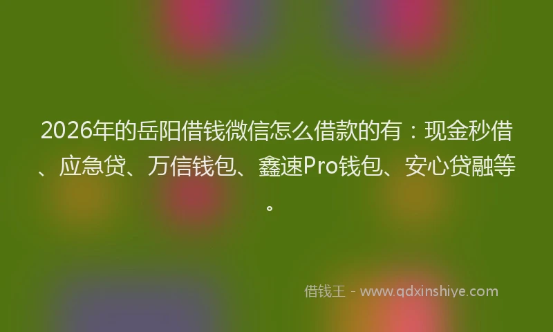 2026年的岳阳借钱微信怎么借款的有：现金秒借、应急贷、万信钱包、鑫速Pro钱包、安心贷融等。