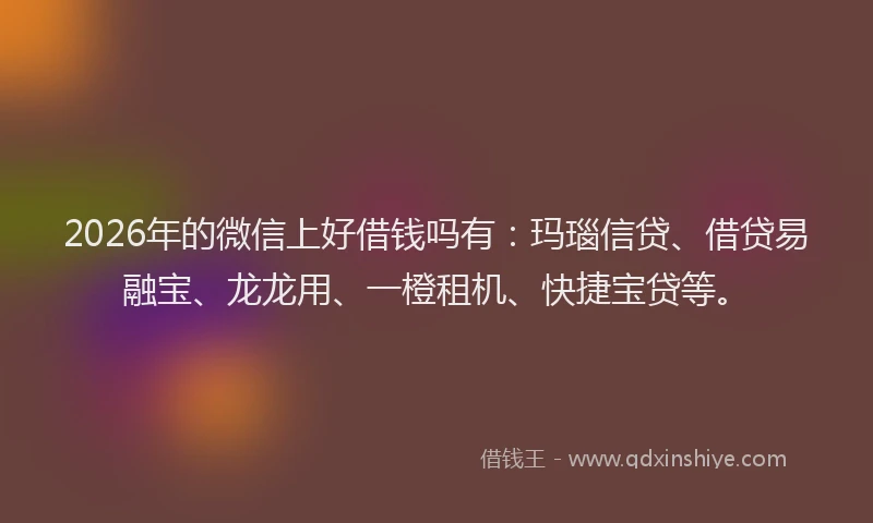 2026年的微信上好借钱吗有：玛瑙信贷、借贷易融宝、龙龙用、一橙租机、快捷宝贷等。