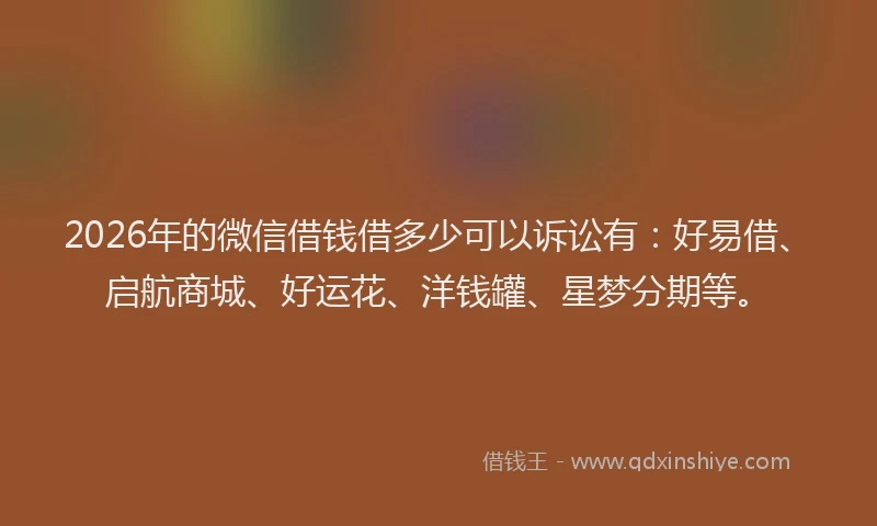 2026年的微信借钱借多少可以诉讼有：好易借、启航商城、好运花、洋钱罐、星梦分期等。