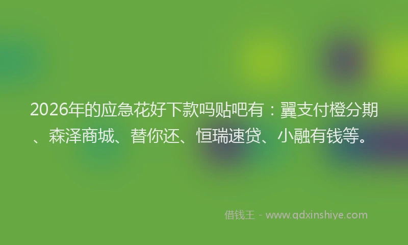 2026年的应急花好下款吗贴吧有：翼支付橙分期、森泽商城、替你还、恒瑞速贷、小融有钱等。