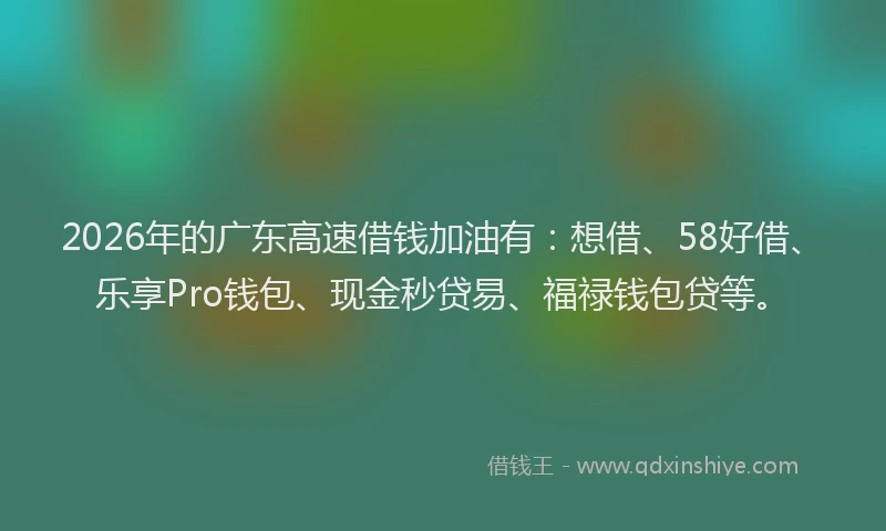 2026年的广东高速借钱加油有：想借、58好借、乐享Pro钱包、现金秒贷易、福禄钱包贷等。