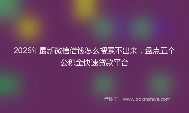 2026年最新微信借钱怎么搜索不出来，盘点五个公积金快速贷款平台