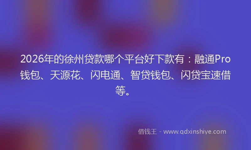 2026年的徐州贷款哪个平台好下款有：融通Pro钱包、天源花、闪电通、智贷钱包、闪贷宝速借等。