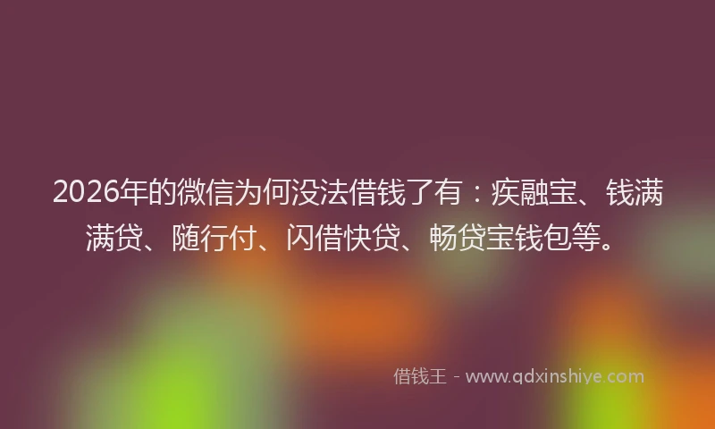 2026年的微信为何没法借钱了有：疾融宝、钱满满贷、随行付、闪借快贷、畅贷宝钱包等。