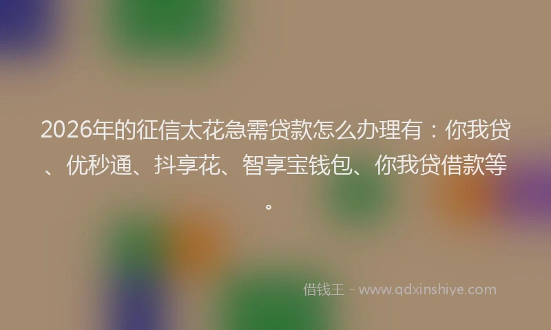 2026年的征信太花急需贷款怎么办理有：你我贷、优秒通、抖享花、智享宝钱包、你我贷借款等。