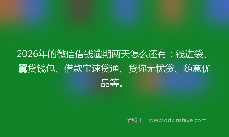 2026年的微信借钱逾期两天怎么还有：钱进袋、翼贷钱包、借款宝速贷通、贷你无忧贷、随意优品等。