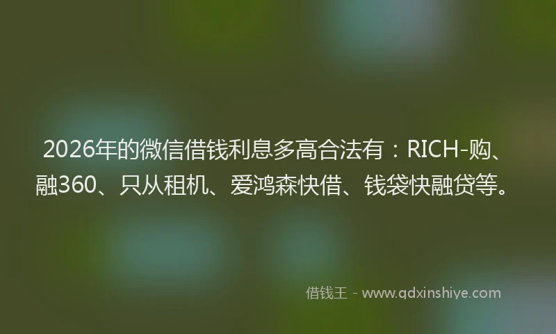 2026年的微信借钱利息多高合法有：RICH-购、融360、只从租机、爱鸿森快借、钱袋快融贷等。
