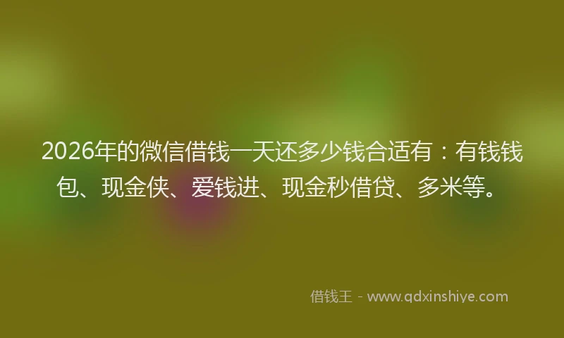 2026年的微信借钱一天还多少钱合适有：有钱钱包、现金侠、爱钱进、现金秒借贷、多米等。