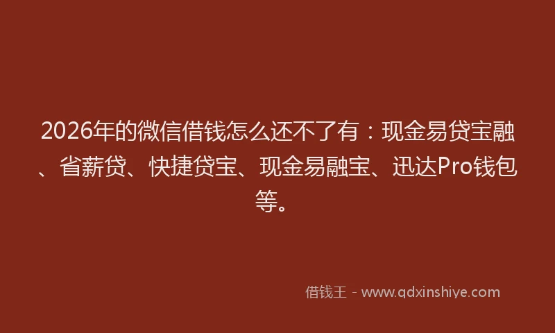 2026年的微信借钱怎么还不了有：现金易贷宝融、省薪贷、快捷贷宝、现金易融宝、迅达Pro钱包等。